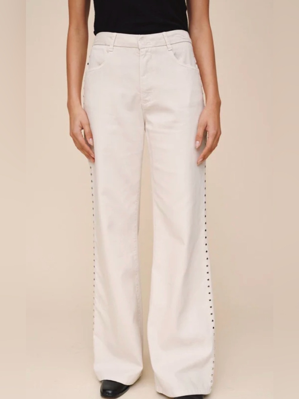 Bella Dahl - Studded Vintage B3183 - Wide Leg White Pants with Side Stud Detail